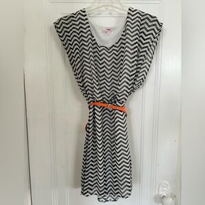 Black White Chevron Print Blouson Dress Summer Beach Party‎ Casual Wear Bongo M
